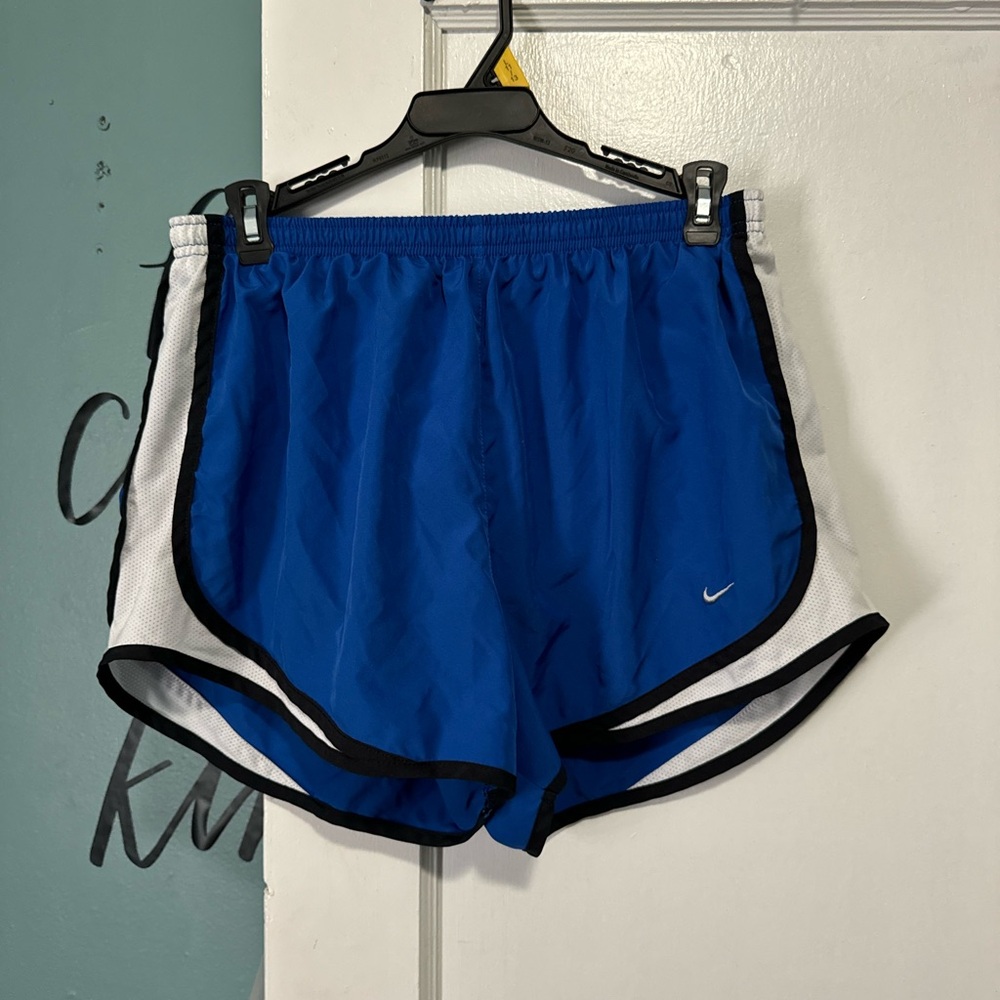 Nike Blue Black White Running Shorts Dri Fit L Large Lined W/ Drawstring